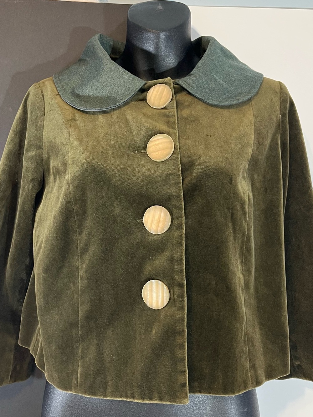 Zachary's Smile Dark Olive Velvet Cropped Button Blazer
